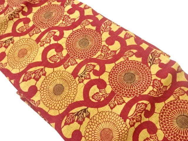 JAPANESE NAGOYA OBI / TSUMUGI / KATAZOME / KIKU ARABESQUE
